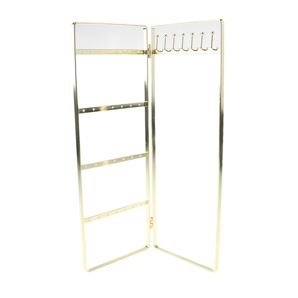 Gold jewelry folding storage display, for earrings & necklaces/bracelets